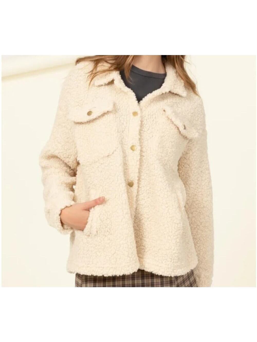 Women's Beige Teddy Shacket Size L